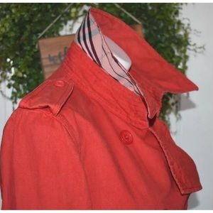 Burberry London Red Cotton Linen Blend Short Trench Pea Coat Jacket US 12 UK 14